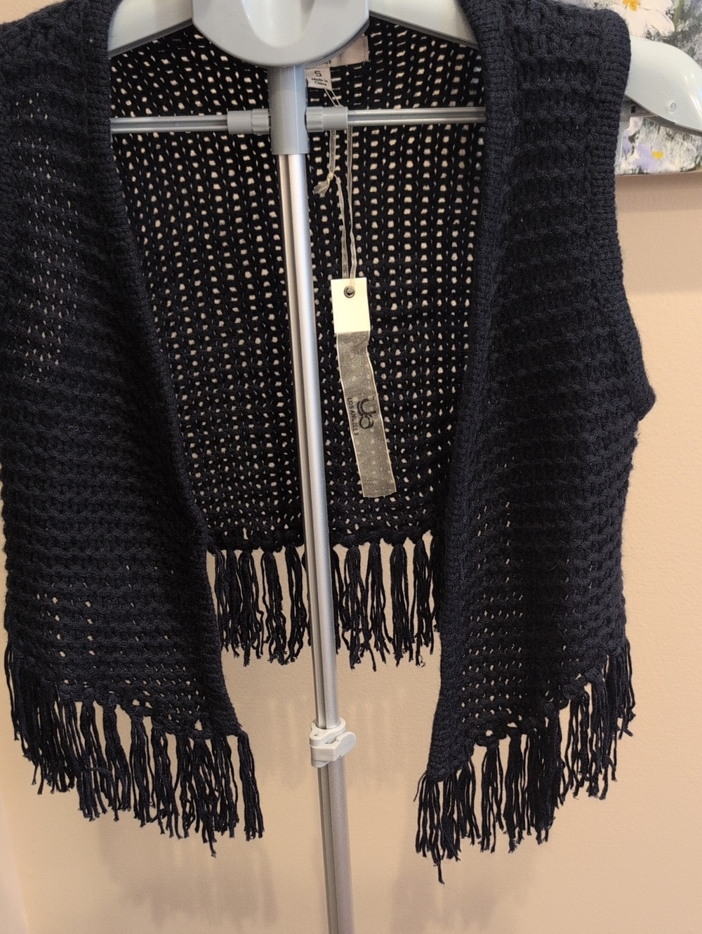 Black Crochet Fringe Vest
